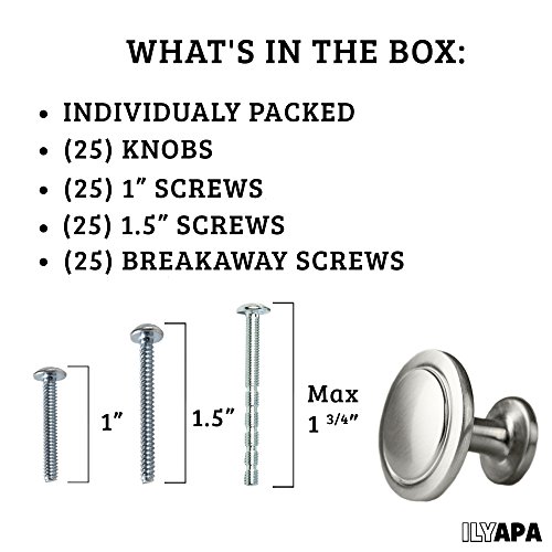 image for Ilyapa Satin Nickel Kitchen Cabinet Knobs - 1 1/4 Inch Round Drawer Ha