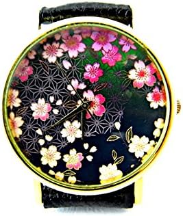 Cherry Blossoms Watch, Floral Leather Watch, Bracelet Watch, Handmade Watch, Genuine Leather Bracelet Watch P081