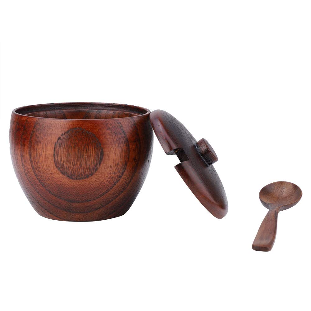 Zerodis Solid Wood Spice Jar Seasoning Pot Sugar Bowl with Spoon and Lid for Kitchen Storage Organizer Tool