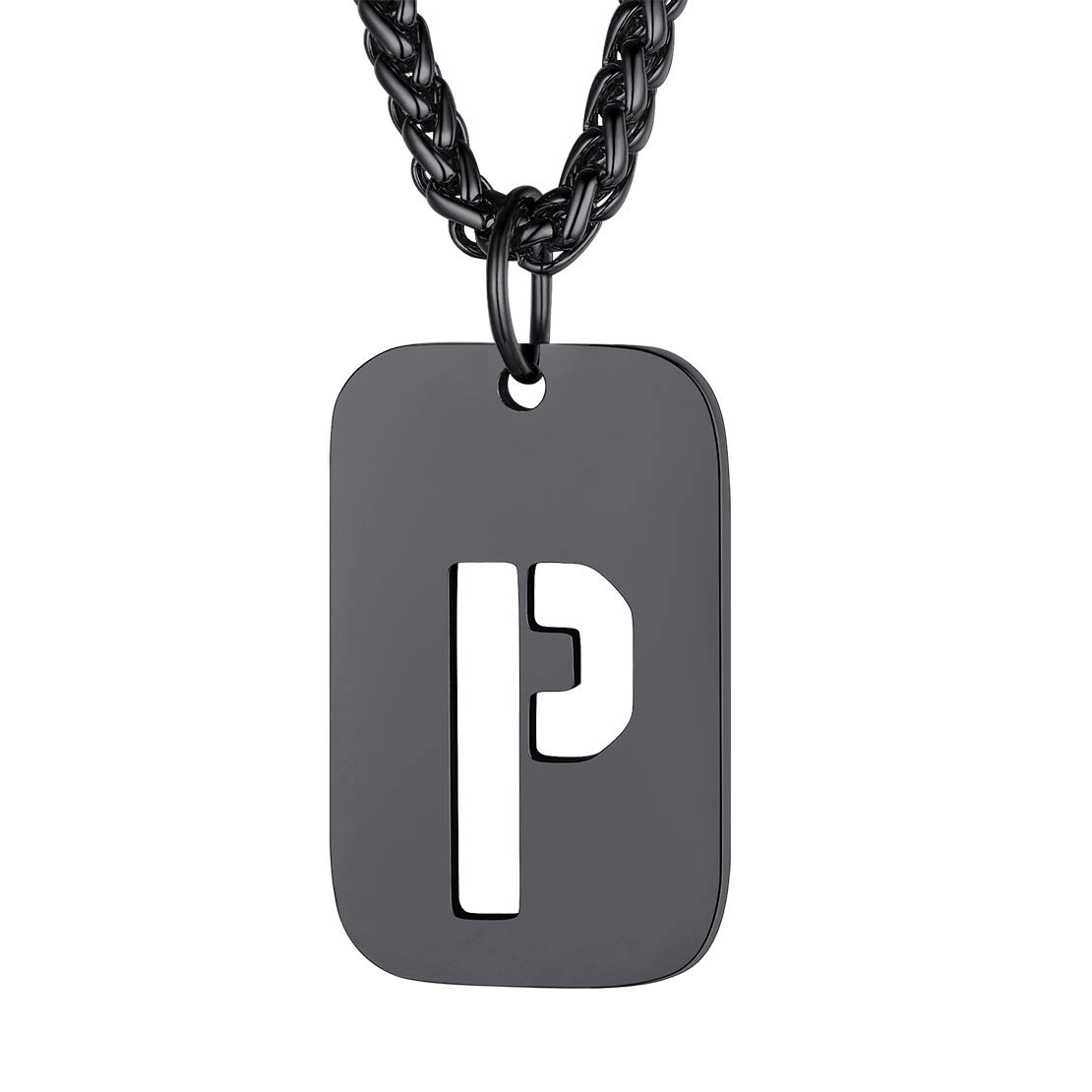FindChic Black Dog Tags Monogram Necklaces for Women Letter Initial Necklace
