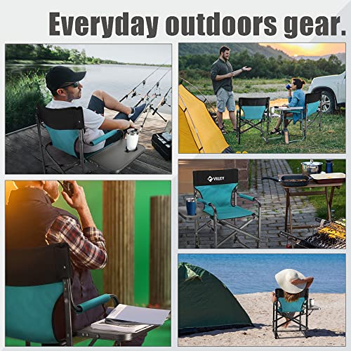VILLEY Camping Chairs, Folding Directors Chair, Outdoor Foldable Chair with Side Table, 900D Fabric for Camp Tailgating Lawn Picnic Fishing Beach, Supports 350 LBS, Blue