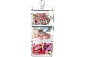 3-Pack Stackable Acrylic Hair Accessories Organizer Boxes with Lid, Clear Storage for Hair Ties, Headbands, Bows, Cotton Swab
