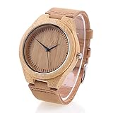 Bamboo Wooden Watch with Genuine Leather Strap Japanese Quartz Movement (Women, Brown 4)