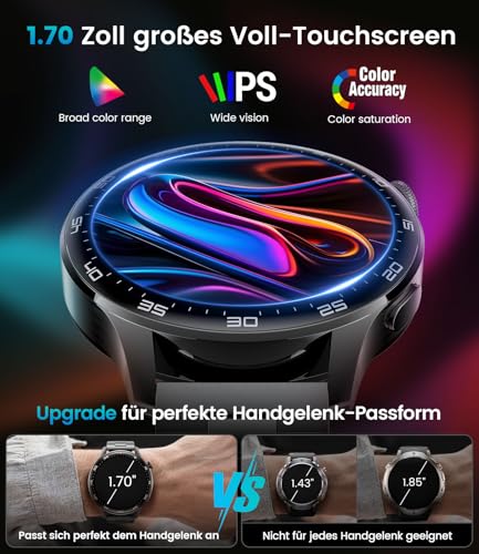 Reloj Inteligente Hombre 2026 con Llamada, Gran pantalla HD de 1,7'' con Batería de 800 mAh, Luz LED, Mide Sueño y Ritmo Cardíaco, 100+ Modos Deportivos, Smartwatch IP68 para Android e iOS, Negro-Rojo