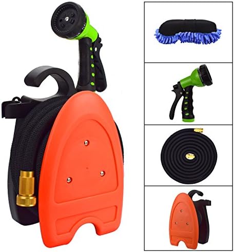 Arenaron Strongest Lightweight Expandable Garden Hose 25ft/50 Feet W/ 8 Setting Sprayer Nozzle,Wall Mount Hose Reel Holder Hanger,Car Washing Brush,Expanding Water Hose for Gardening Lawn Patio (50ft)