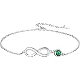 Custom4U Personalized Infinity Ankle Bracelets for Women 925 Sterling Silver Anklet Bracelet Endless Love Symbol Birthstone Charm Adjustable Foot Chain Jewelry Mothers Day Gifts for Mom Wife Women Her