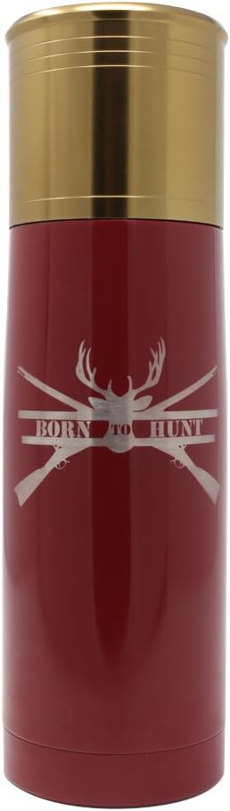Born to Hunt - Laser Engraved 25 oz Red Shot Gun Shell Bullet Double Wall Vacuum Insulated Thermo Bottle. 24 Hours Cold 12 Hours Hot. Great for Hiking Camping Fishing and Perfect for Hunting.