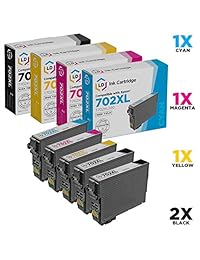 LD - Cartucho de tinta remanufacturado para Epson 702XL de alto rendimiento (2 negros, 1 cian, 1 magenta, 1 amarillo, 5 unidades)