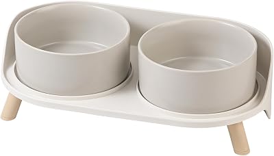 AHX Elevated Dog Food Water Bowl Set Ceramic Double Bowls Grey