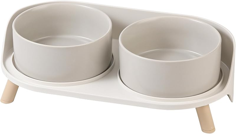 AHX Elevated Dog Food Water Bowl Set Ceramic Double Bowls Grey