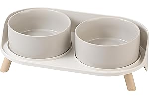 AHX Elevated Dog Food Water Bowl - Raised Dog Bowls with Stand Non Skid - Double Dog Feeding Bowl Set with Splash Proof Guard - Ceramic Pet Dish for Small to Medium Dogs and Large Cats - 28.74 oz