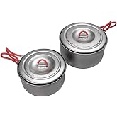 Evernew Titanium Lightweight Camping Pot w/Folding Handle Set, 600 &amp; 900