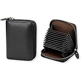 THARX RFID Blocking Leather Credit Card Holder with 13 Card Slots, Top Grain Textured Cowhide Small Zipper Wallet for Women and Men, Compact ID and Cash Holder for Travel Business (Black)
