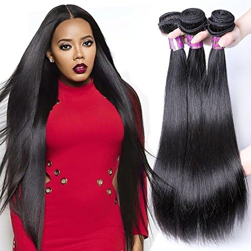 XBLHAIR 100% Brazilian Remy Virgin Human Hair Weave 8A Grade Straight Hair Extensions 3 Bundles Deals Natural Color (10 10 10) 95-100g/pc
