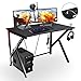 Computer Gaming Desk with Large Carbon Fiber Surface Cup Holder & Headphone Hook for Home or Office, Gaming PC Desk Table