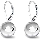Savlano 925 Sterling Silver Classic Leverback Round Bead Ball Drop Earrings - 18K Gold Plated Bead Ball Earrings for Women Available in 6MM, 8MM, 10MM, 12MM - Made in Italy Comes With Savlano Gift Box