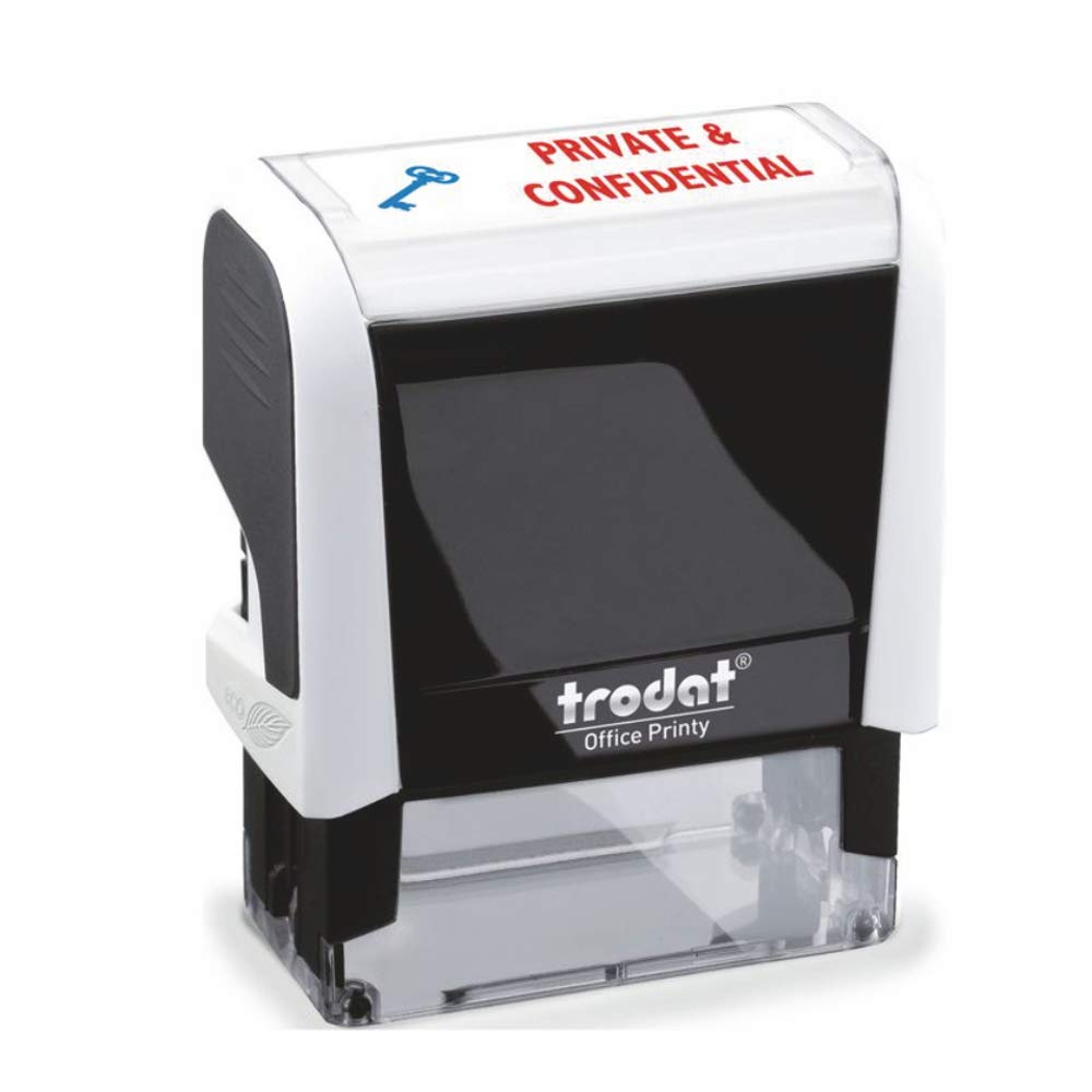 Trodat Stamp 4912 Office Printy with English Text PRIVATE & CONFIDENTIAL – Self Inking, Red and Blue Ink, 18 x 46 mm, White