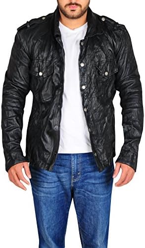 Men's Fashion Real Lambskin Leather Black Biker Shirt Jacket ⚡️ Best Seller ⚡️ (Medium)