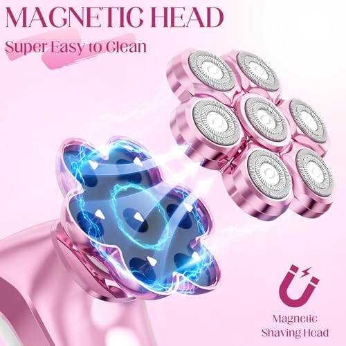 7D Electric Razors for Women, Magnetic Women's Electric Shaver for Full Body, Flawless Wet Dry Hair Remover for Legs, Cordless Lady Bald Shaver Bikini Shaver, Pink