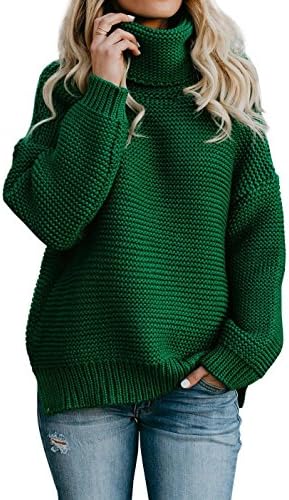 Gobought Womens Turtleneck Knitted Sweater Loose Long Sleeve Pullover with Slit