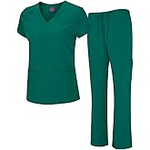 Natural Uniforms Women's Cool Stretch V-Neck Top and Cargo Pant Scrub Set with Regular and Petite Sizes