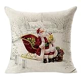 Gillberry Christmas Linen Square Throw Flax Pillow Case Decorative Cushion Pillow Cover (Beige C)