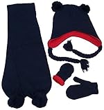 N'Ice Caps Little Boys Fleece Lined Knitted 3PC Set with Poms