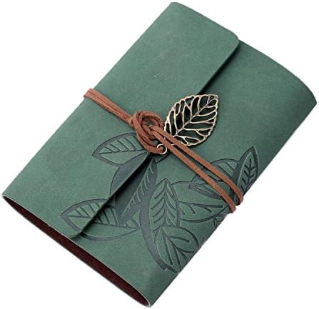 YUYWOO Vintage PU Leather Cover Loose Leaf Blank Notebook Journal Diary Gift (Dark green)