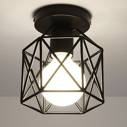 WOERFU Semi-Flush Mount Ceiling Lights Metal Retro Industrial Flush Mount Light Fixture Mini Edison Kitchen Bar Light (Iron Shade) - Thumbnail 4
