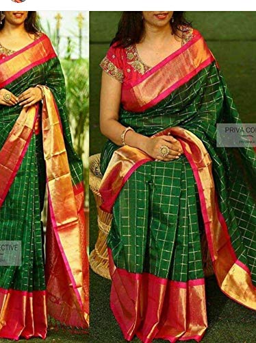 Women's Chanderi Kuppadam Mothi Gadi Saree (Green)