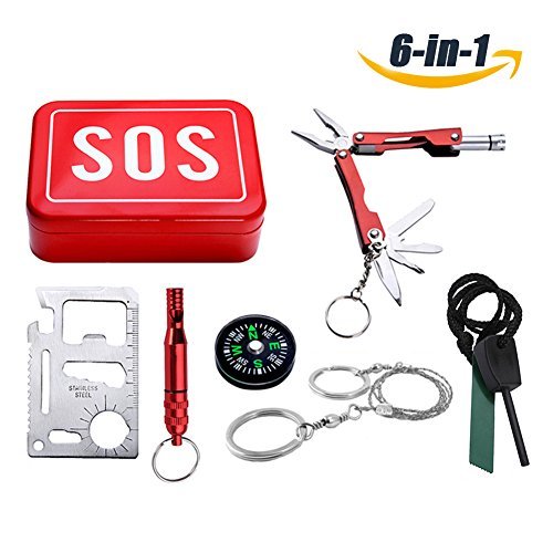 Survival Kit-RISEN Outdoor Emergency Survival Gear Tools Kit with Compass,Fire Starter,Whistle,Wire Saw,LED Flashlight,Multitool Pliers&Tool Card for Camping, Traveling,Climbing,Hiking,Hunting,Biking