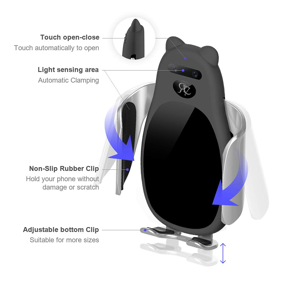 Wireless Charger Car Mount, Auto Phone Holder Air Vent Dashboard Windshield Charger Infrared 10w Fast Car Charger for iPhone Xs Max XR X 8 8 Plus, for Samsung Galaxy S10 S10+S9 S9+ S8 Note 10+