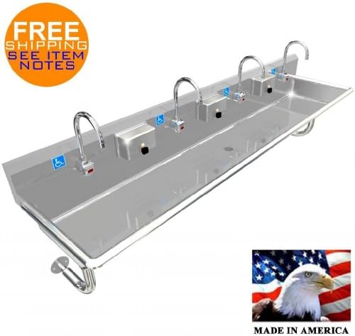 ADA 4 PERSON 84" HAND WASHING SINK ELECTRONIC FAUCET, WALL MOUNT MADE IN AMERICA