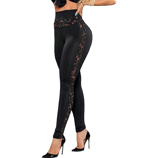 Women's Vintage Sexy Lace Leggings High Waist Mesh Panel