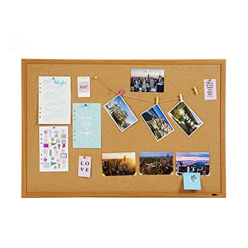 INNOVART Bulletin Board, Cork Board, 48 x 36 Inches, Oak Wood Finish Frame Corkboard with Push Pins