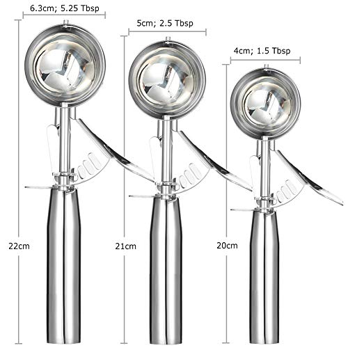 Cookie Scoop, Ice Cream Scoop, Cookie Scooper with Trigger Large Medium Small Ice Cream Scoopers, 18/8 Polished Stainless Steel Melon Ballers Cookie Scooper - Gift Package (New Set of 3) - Thumbnail 4