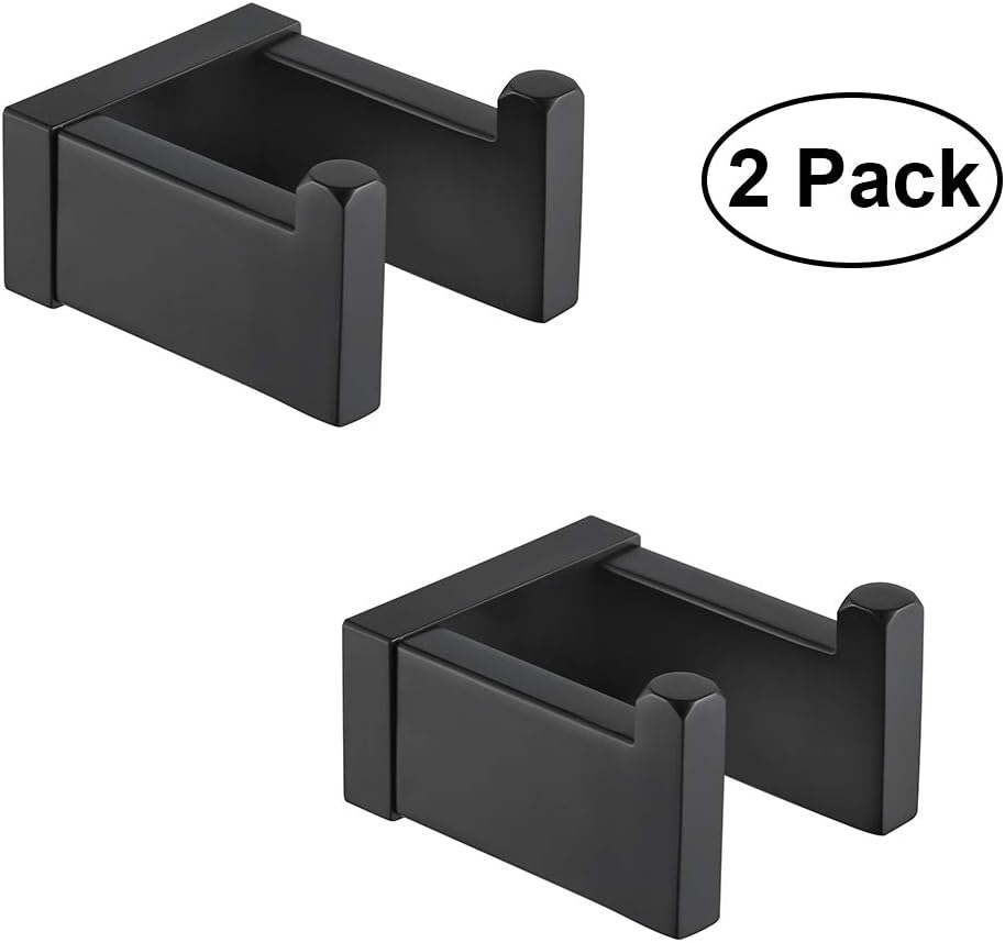 Durafe 2 Pack Towel Coat Hook SUS304 Square Towel Hook Towel Hanger for Bathroom Wall Mounted Matted Black
