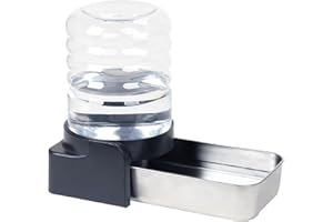 PAKEWAY 1 Gallon / 3.8L Automatic Gravity Dog Water Bowl Dispenser, Stainless Steel Large Capacity Pet Waterer with 3 Filters for Small to Medium Dogs and Cats