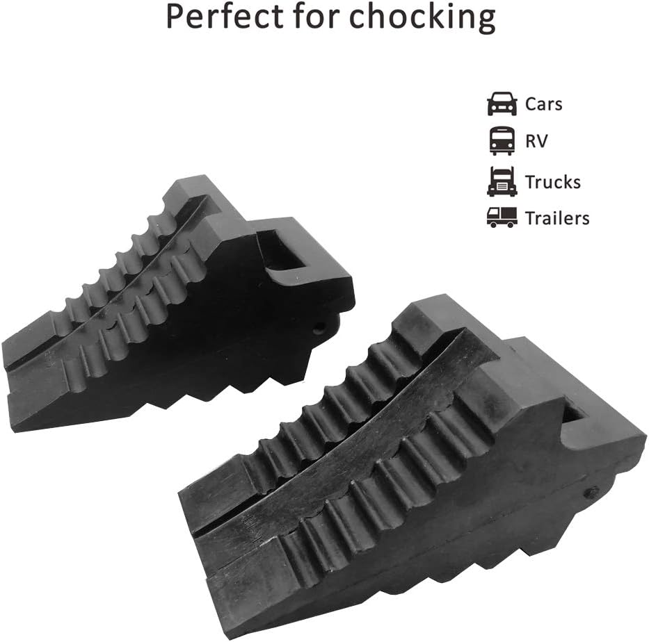 ROBLOCK Solid Rubber Wheel Chocks Heavy Duty Trailer Chock -2 Pack Black, 8.6" Long x 3.7 Wide x 4.7" High: Automotive