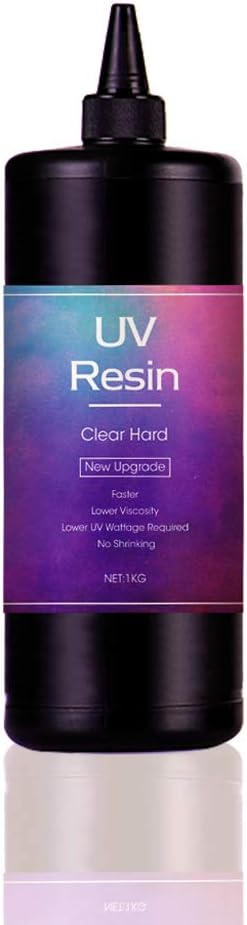 1kg Clear UV Resin Hard Type New Formula One Minute Ultraviolet Solar Quick Curing Epoxy Resin Glue for Casting & Coating/Molds/Jewelry Pendants Earrings Bracelets Making/DIY Crafts