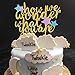 How We Wonder What You are Cake Topper for Kids Birthday Party Baby Shower Gender Reveal Gold Glitter Decorations