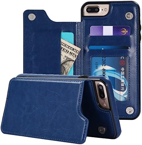 iPhone 8 Plus Case,iPhone 7 Plus Case, Small Knife Slim Fit Premium Leather iPhone 8/7 Plus Wallet Case Card Slots Shockproof Folio Flip Protective Defender Cover for iPhone 8/7 Plus (Luxury Blue)