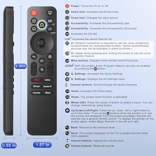 Para LG-Smart-TV-Mando, Magic Voz Remote para LG Smart TV NanoCell EVO QNED OLED QLED UHD, compatible con MR21、MR22、MR23、MR24、MR25