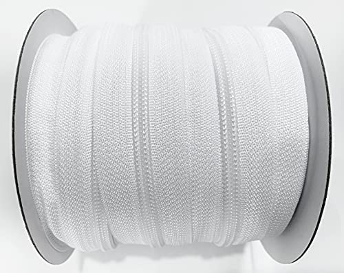 15 Meters/Continuous Nylon Zipper, with 10#8 Metal Slider Sliders, Zipper for Sewing on Clothing, Crafts, Sewing, White Zipper, (101, 15m)
