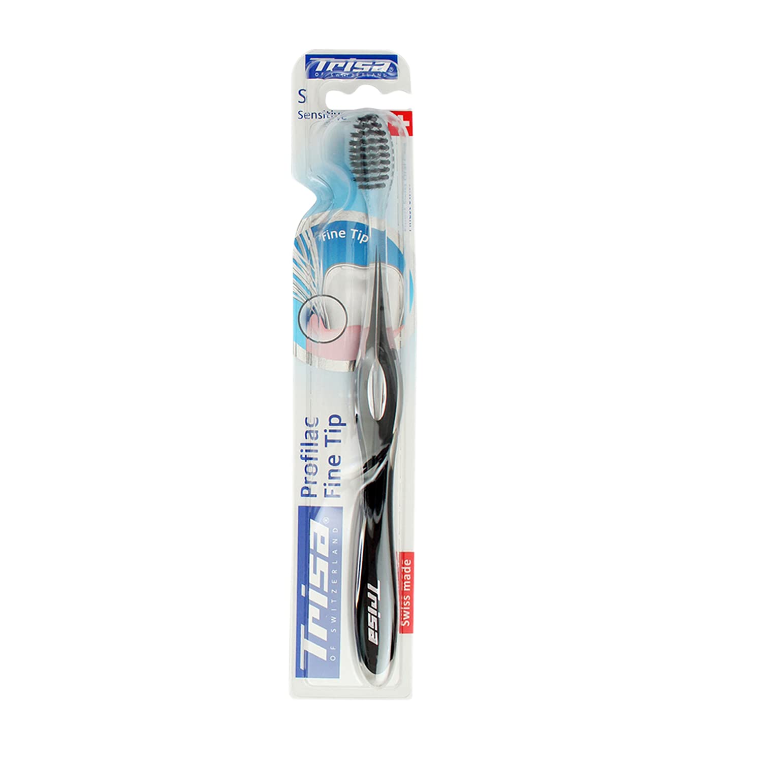 TRISA Profilac Fine Tip Sensitive Toothbrush for Particularly Gentle and Efficient Cleaning, Soft, Black/White