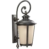 Sea Gull Lighting 88243-780 Cape May One-Light Outdoor Wall Lantern with Etched Hammered Light Amber Glass Diffuser, Burled I