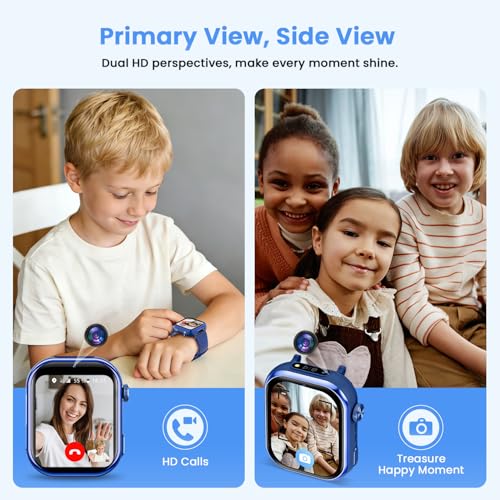 4G Children's Smart Watch with GPS, Dual Camera, Video Call, Voice Chat, SOS, Class Mode, Flashlight, IP68, Pedometer, Gift for Boys and Girls, Blue, 3 Year Warranty
