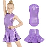 Gogokids 2Pcs Girls Latin Dance Dress Sparkly Ballet Tango Dancewear Rumba Samba Costume with Removable Flare Skirt 5-12Y