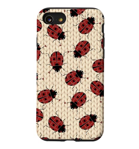 Red Ladybugs and Hearts Patchwork Polka Dot Preppy Case for iPhone SE (2020) /…