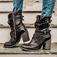 SUIKI Boots for Women, Ladies Retro Cowboy Boot, Zipper Casual Rome Booties Mid-Calf Footwear with Zipper